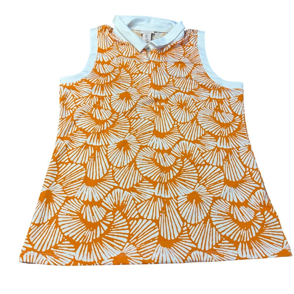 Tommy Bahama Size L Golf Tennis Pickleball Sleeveless Orange Tropical Shirt Top